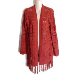 Francesca's Alya Burnt Orange Crotchet Open Front Knit Duster Size Women's Small